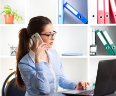Online trade and marketing. Businesswoman consulting people
